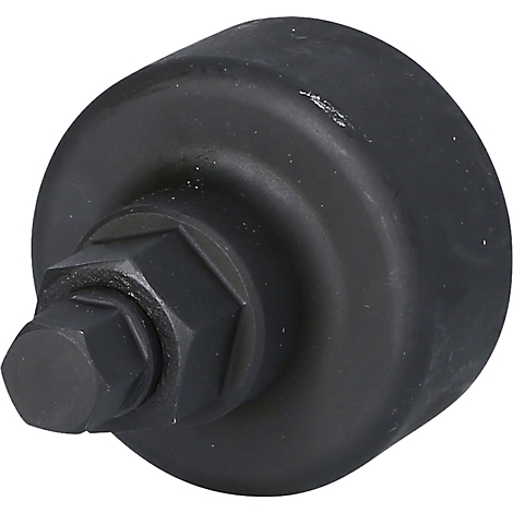 Schwarzer Werkzeugaufsatz mit Sechskant-Kopf. Runde Form.